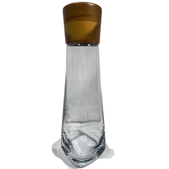 Nambe Vie Decanter Glass w/ Wood Stopper 12” Modern Square Carafe NWOB - Picture 1 of 13
